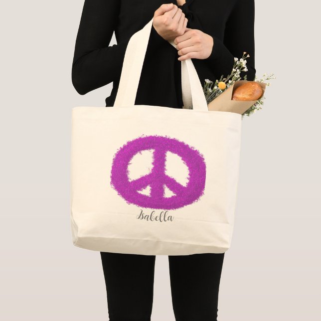 Purple Peace Sign Large Tote Bag (Front (Product))