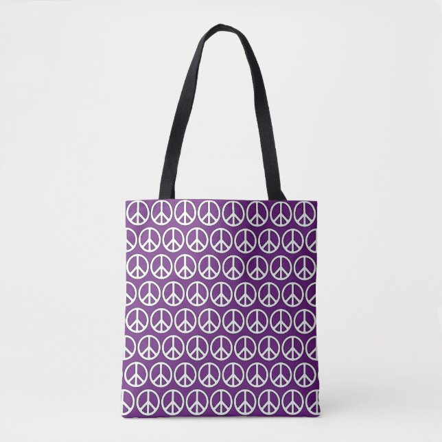 Purple Peace Signs Allover Tote Bag (Front)