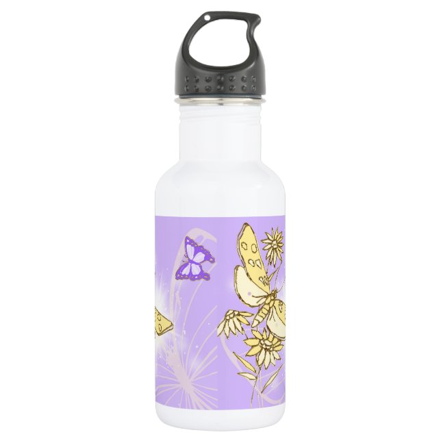 Purple Peach Butterfly 532 Ml Water Bottle (Front)