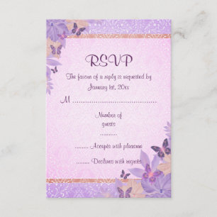 Purple/Peach Butterfly & Damask RSVP Card