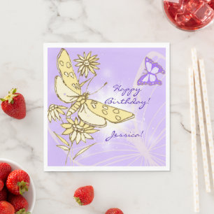 Purple Peach Butterfly Napkin