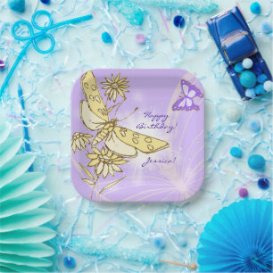 Purple Peach Butterfly Paper Plate