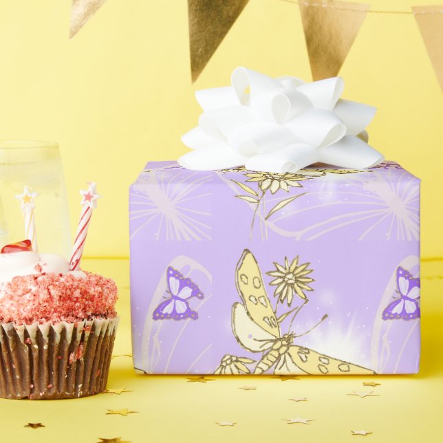 Purple Peach Butterfly Wrapping paper (Birthday Party)