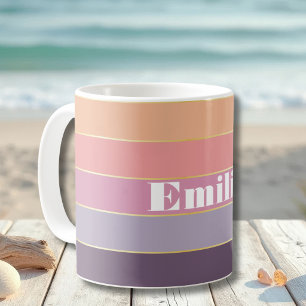 Purple Peach Custom Summer Colour Block Stripes Coffee Mug