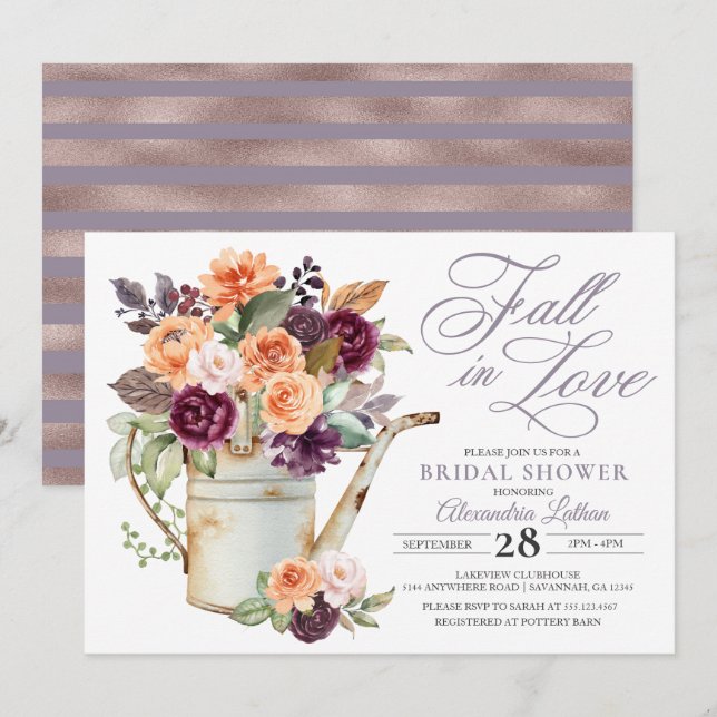 Purple Peach Floral Fall Bridal Shower Invitation (Front/Back)