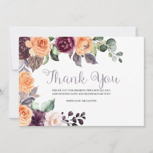 Purple Peach Floral Fall Thank You Card