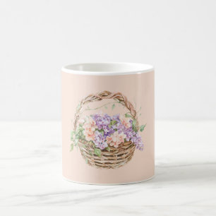 Purple Peach Flowers in Basket Coffee Mug