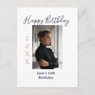 purple peach happy 15th birthday photo name year t postcard
