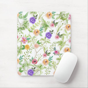Purple Peach Pink Floral Flowers Greenery Mouse Mat
