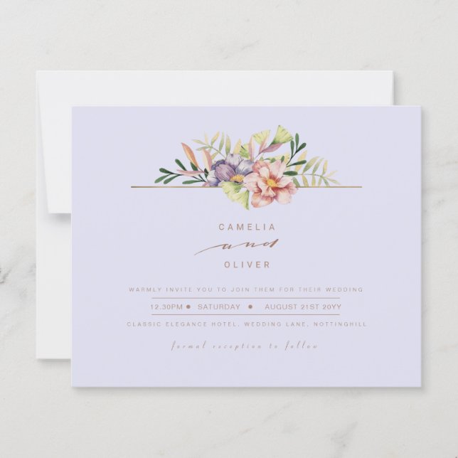 Purple Peach Summer Floral Wedding Invite QR Code (Front)