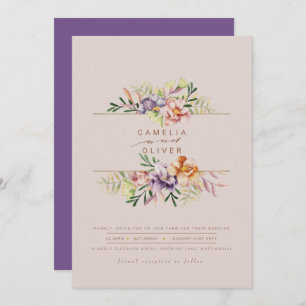 Purple Peach Summer Floral Wedding Invite QR Code