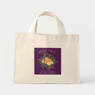Purple Peach Wedding Floral Roses Mini Tote Bag