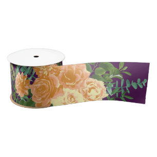 Purple Peach Wedding Floral Roses Satin Ribbon