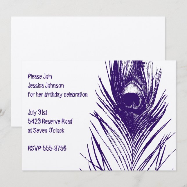 Purple Peacock Birthday Invitation (Front/Back)