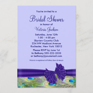Purple Peacock Bridal Shower Invitation