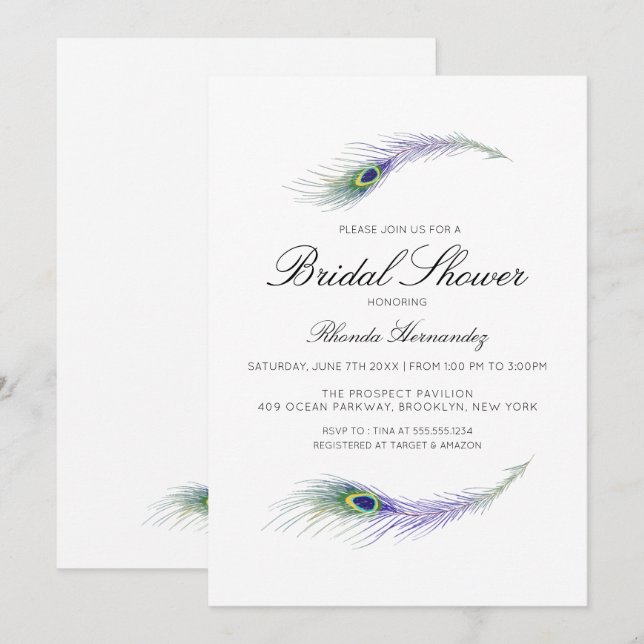 Purple Peacock Bridal Shower Invitation (Front/Back)