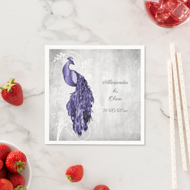 Purple Peacock Bridal Shower Napkins (Insitu)
