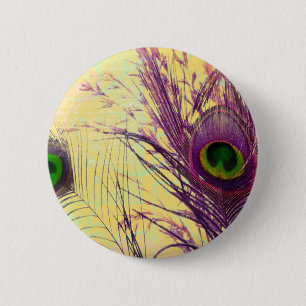 Purple Peacock Feather 6 Cm Round Badge