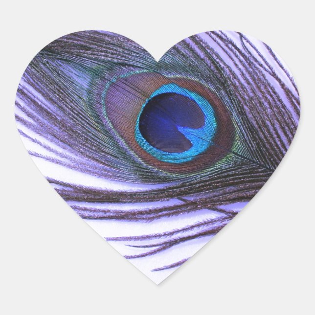 Purple Peacock Feather Heart Sticker (Front)