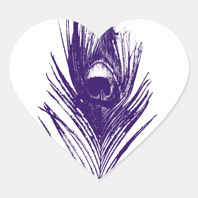 Purple Peacock Feather in Heart Sticker (Front)