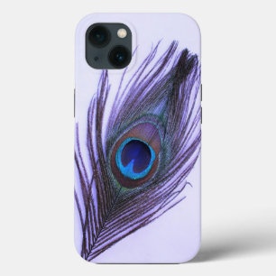 Purple Peacock Feather on Purple iPhone 13 Case
