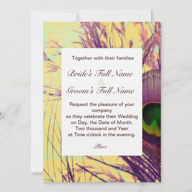 Purple Peacock Feather Wedding Invitation (Front)