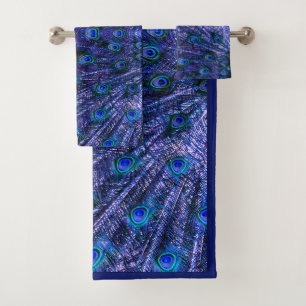 Purple Peacock Feathers Baby Blanket Bath Towel Set
