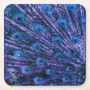 Purple Peacock Feathers Baby Blanket Square Paper Coaster
