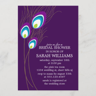 Purple Peacock Feathers Bridal Shower Invitation