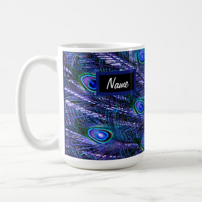Purple Peacock Feathers Coffee Mug (Left)
