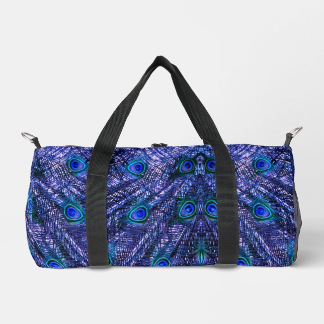 Purple Peacock Feathers Duffle Bag (Front)