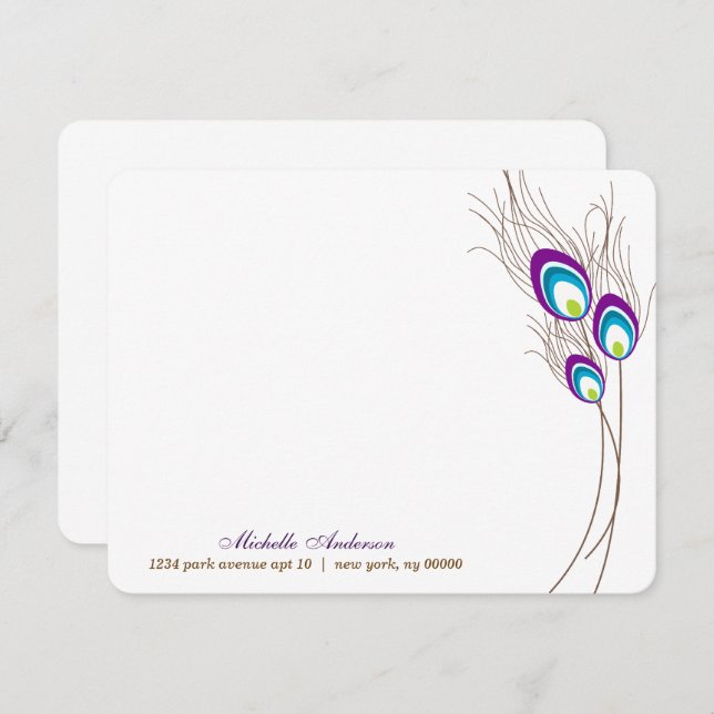 Purple Peacock Feathers Flat Note Cards (Front/Back)