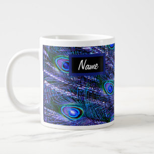Purple Peacock Feathers Large Coffee Mug