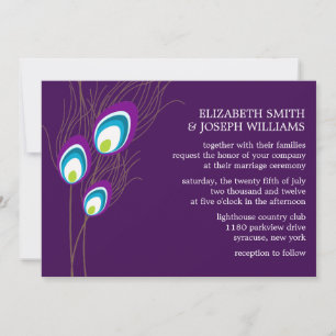 Purple Peacock Feathers Wedding Invitation