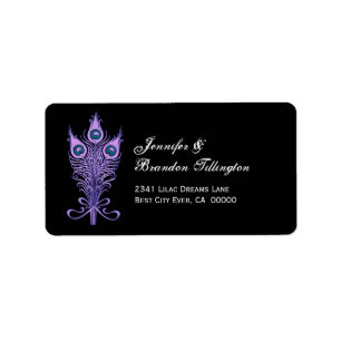 Purple Peacock Feathers Wedding Label