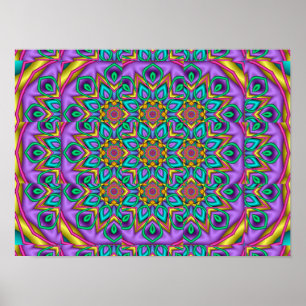 Purple Peacock Kaleidoscope Mandala Fractal Poster