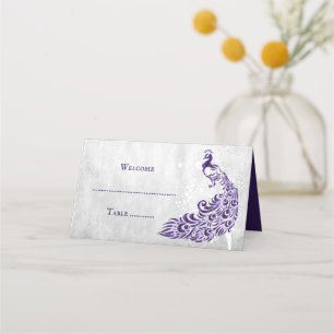 Purple Peacock Leaf Vine Reception Place Card