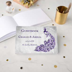 Purple Peacock Leaf Vine Wedding Guestbook