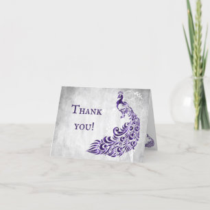 Purple Peacock Leaf Vine Wedding Thank You Cards