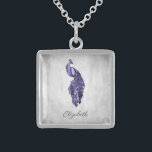 Purple Peacock Necklace<br><div class="desc">Personalise a unique gift for your bridesmaids with a Purple Peacock Necklace. Necklace design features a vibrant peacock resting on a delicate white foliage vine against a grunge background. Personalise with the bridesmaid's name for a cherished reminder of your big day. Additional wedding stationery available with this design as well....</div>