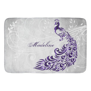 Purple Peacock Personalised Bath Mat