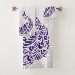 Purple Peacock Personalised Bath Towels