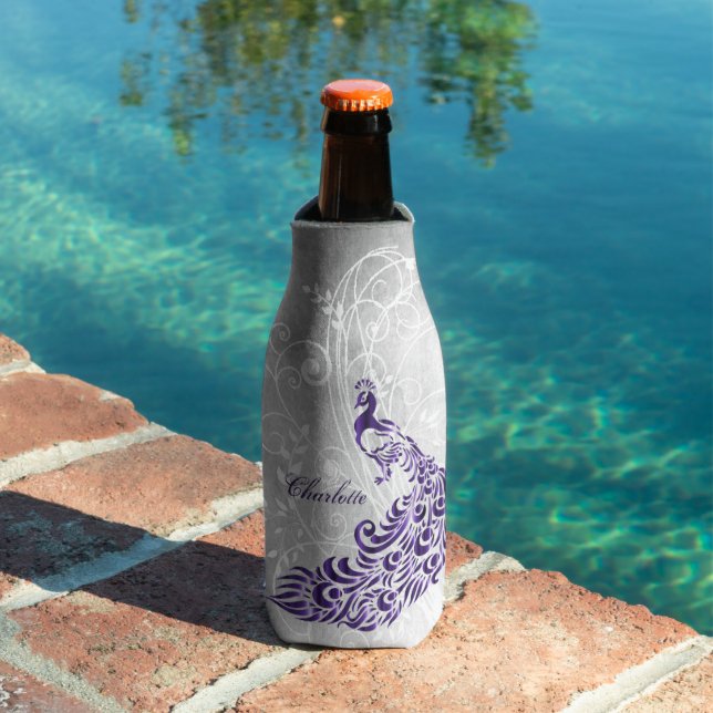 Purple Peacock Personalised Bottle Cooler (In Situ Pool)