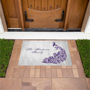 Purple Peacock Personalised Door Mat