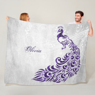 Purple Peacock Personalised Fleece Blanket