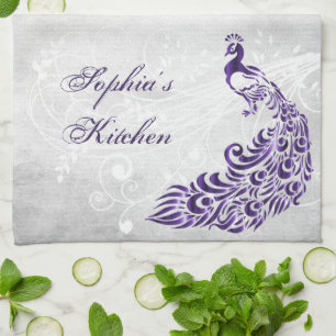 Purple Peacock Personalised Kitchen Towel