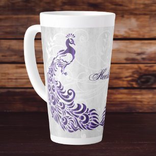 Purple Peacock Personalised Latte Mug