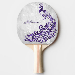 Purple Peacock Personalised Ping Pong Paddle