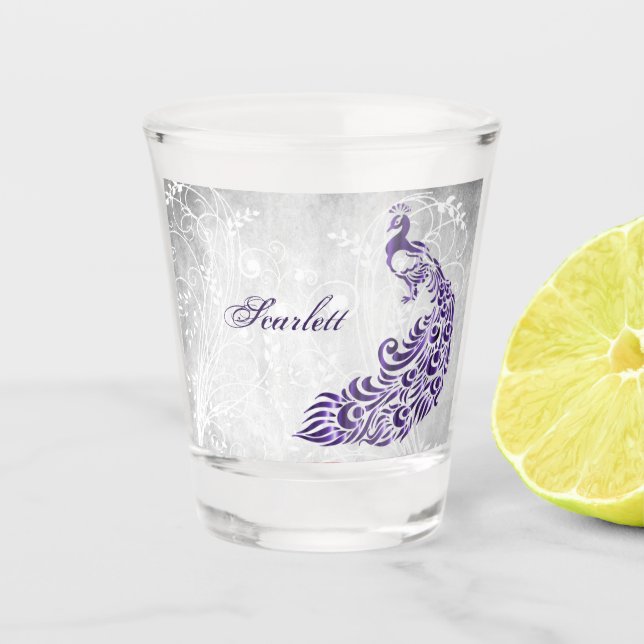Purple Peacock Personalised Shot Glass (Front)