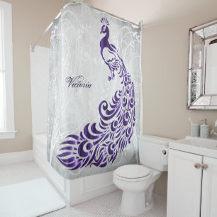 Purple Peacock Personalised Shower Curtain